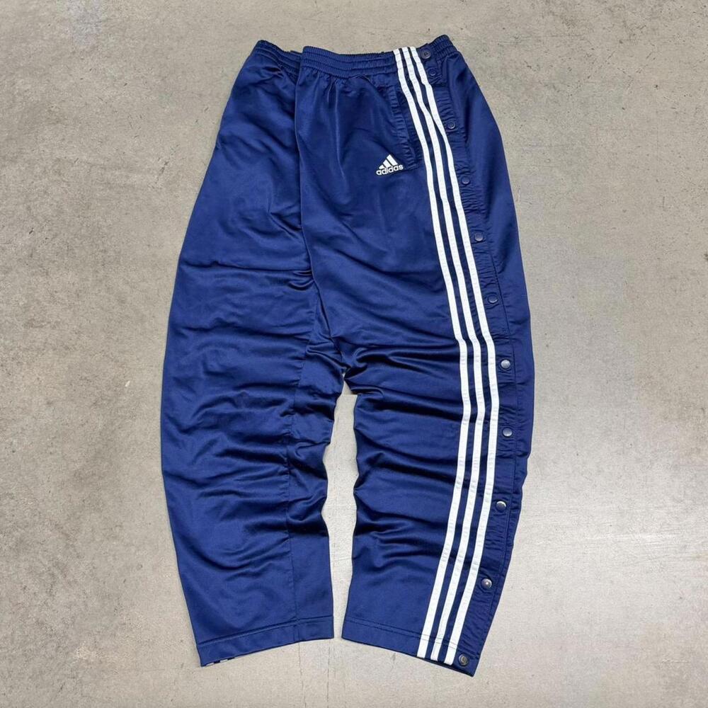 Vintage adidas Track Pants Mens Large Blue Tear Away Snap Button 3 Stripes 90s